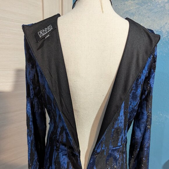Dennis Basso Long Sleeve Royal Blue and Black Dress, Size 8. - Picture 10 of 12